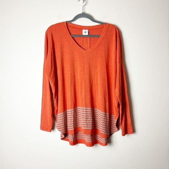 CAbi Tops - CABI • Women’s Orange Stripe V Neck Hangout Tee Size Medium